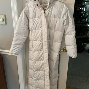 L.L. Bean Women's Cream Long Puffer Coat Goose Down Jacket XS REG